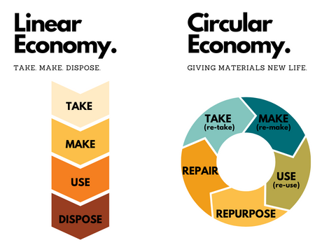 Infographic depicting the the structure of a Linear Economy vs. a Circular Economy.